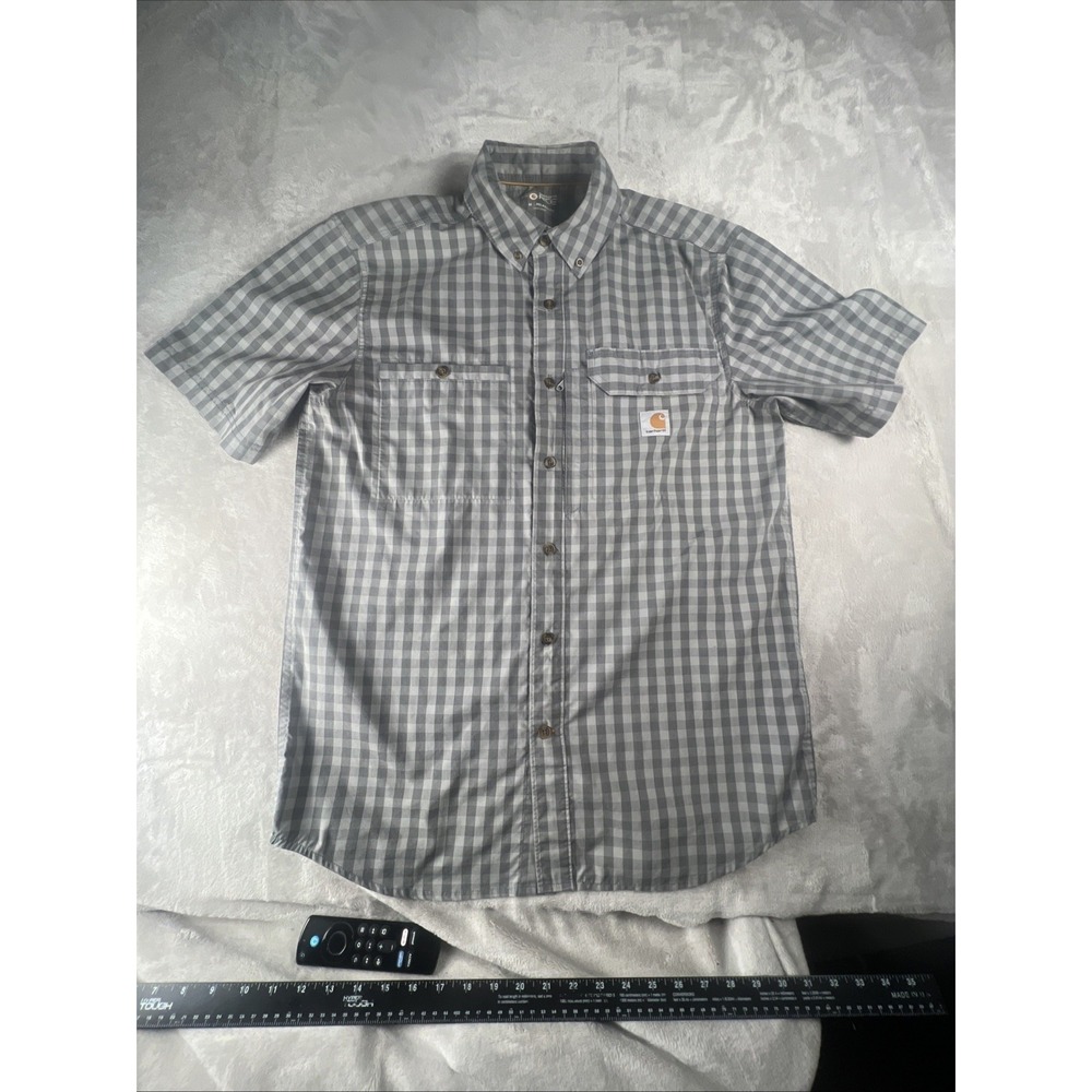 CARHARTT Short Sleeve Mens Medium Force Relaxed Fit Gingham‎ Button Down Shirt
